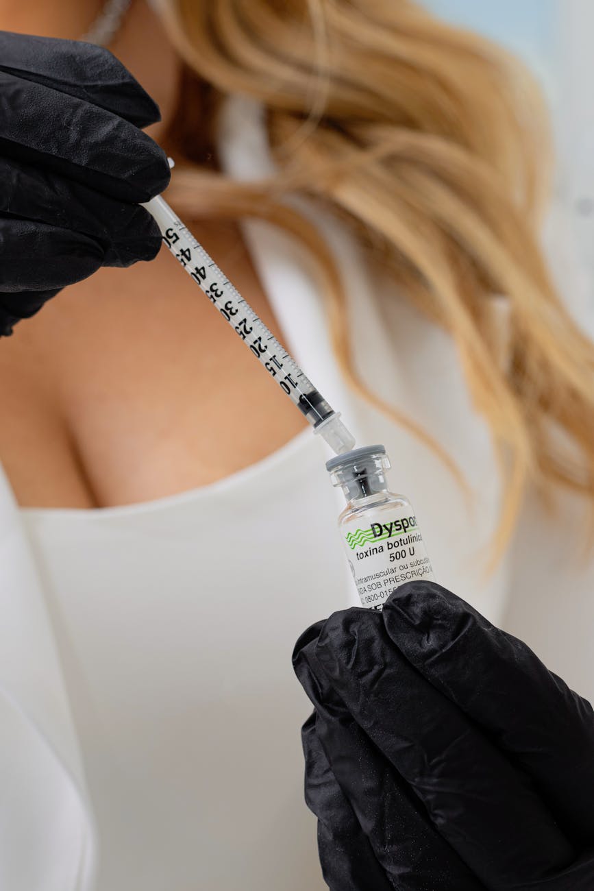 close up of botox injection preparation in clinic